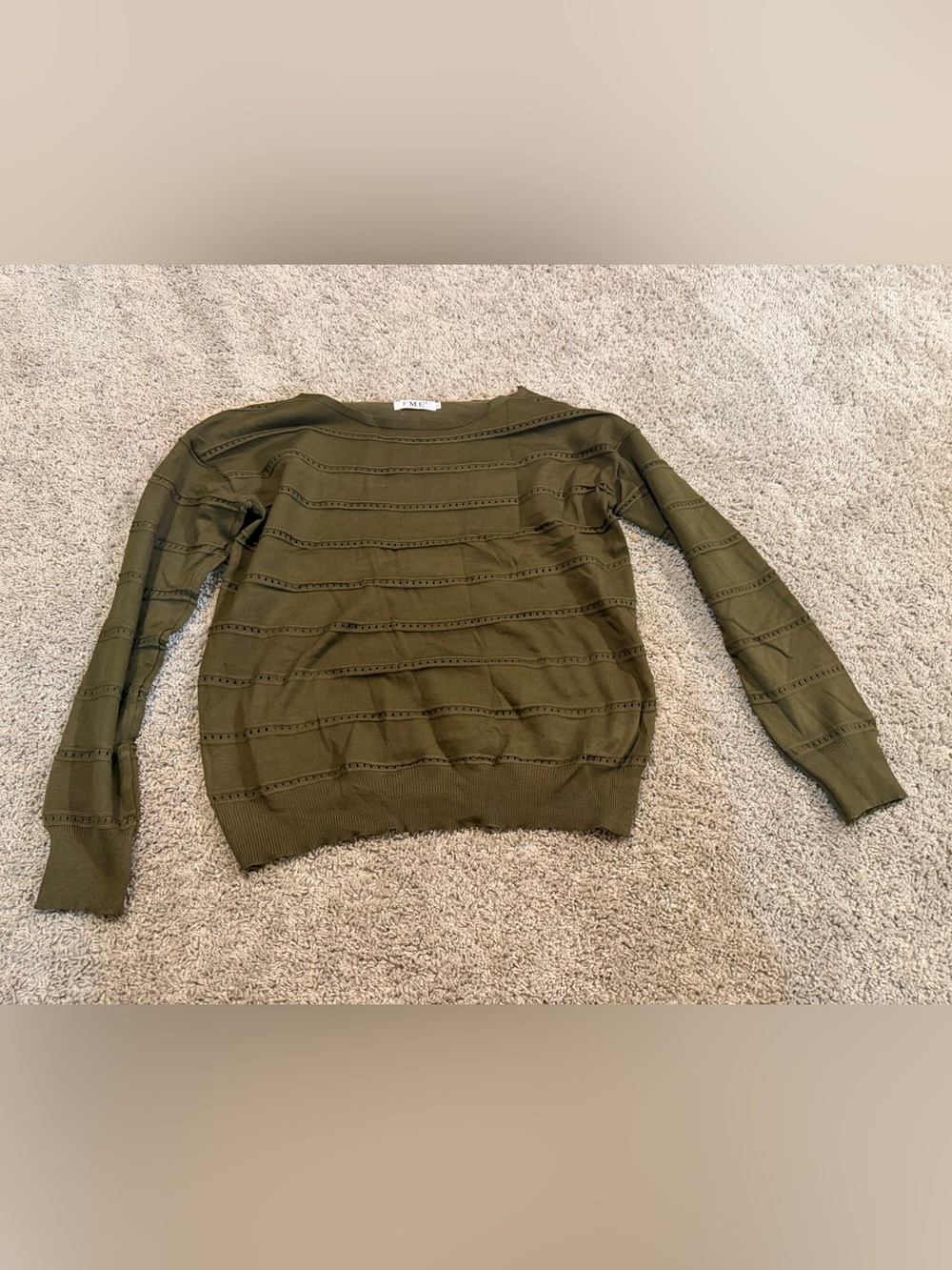 ME Makeover Essentials Olive Open-Work Boatneck Sweater